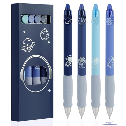 OFFCUP Radierbarer Kugelschreiber, 4 Blau Tintenroller Radierbar Gelstift, 0.5mm Radierstift Bär Cartoon Löschbarer Stift Erasable Pen für Kinder Studenten Geschenk Schul Bürobedarf - Blau