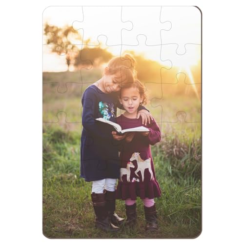 Personalisierbares Fotopuzzle aus Holz mit eigenen Bildern und Texten gestalten, 24 Teile, 19 x 13 cm - optional mit Geschenkbox