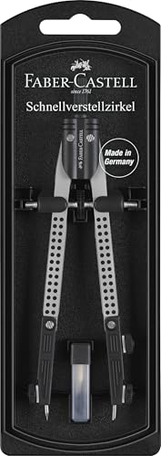 FABER-CASTELL 174037 - Schnellverstellzirkel mit Gelenk, inkl. Ersatzteile und Zirkelminen, Silber, Zirkel für Schule und Ausbildung
