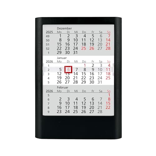 Truento 3-Monats-Tischkalender Standard für 2 Jahre (2026 & 2027) - Kunststoff - schwarz