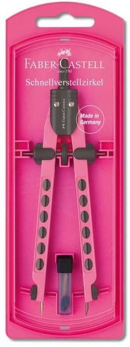 Faber-Castell | Schnellverstellzirkel | Zirkel Pink mit gefüllter Minendose und Aufbewahrungsbox | 174339 | 340mm ⌀ | Rutschfeste Nadel- und Minenklemmung