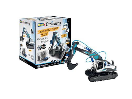 Revell Adventskalender Engineers I Hydraulischer Bagger I Adventkalender zum Selbermachen I Adventskalender für Jungen, Mädchen Kinder und Erwachsene ab 8 Jahren I Bagger in 24 Tagen zusammenbauen