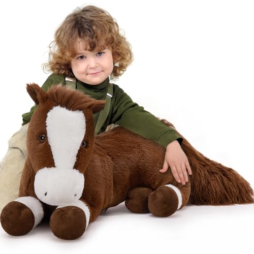 MorisMos 120cm lang riesen Pferd Kuscheltier XXL,Dunkelbraun groß Pony Pferd Plüschtier Stofftier,Geburtstag Weihnachten Geschenk Kinder Baby