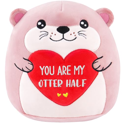 GalaVee Valentinstag Otter Kuscheltier, Weiches Plüschtier mit „You Are My Otter Half“ Herzkissens, Geschenk für Liebhaber, Freunde und Familie