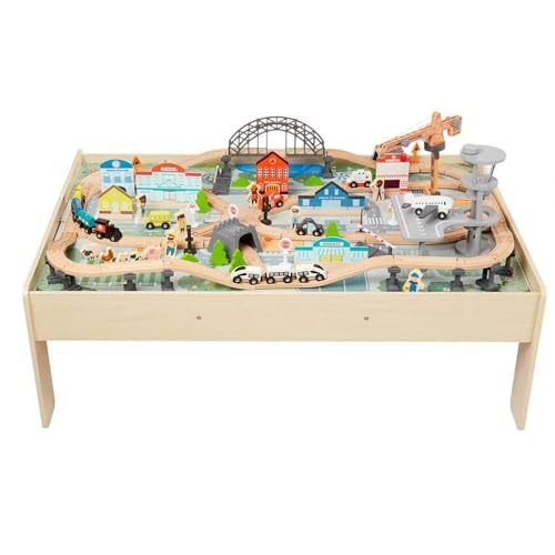 Amazon Basics 120-teiliges Eisenbahn-Set und Tisch, 120,4 x 85 x 41 cm, Verschiedene