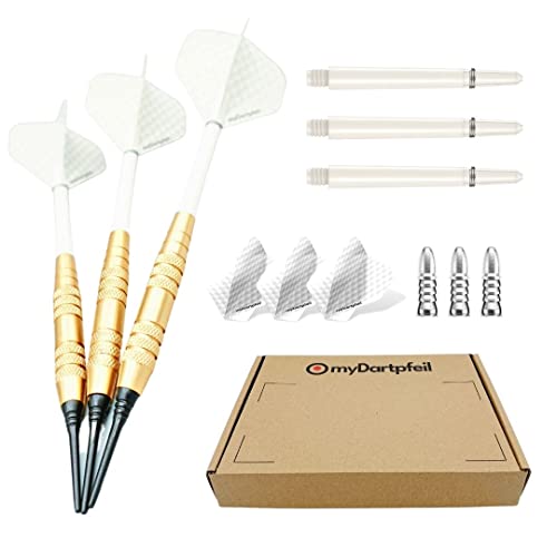 Dartpfeile mit Kunststoffspitze für elektronische Dartscheibe | Profi Soft-Darts 18g mit Plastik Spitze | Dart-Set mit Schäften und Darts Flights | Soft Dartpfeile und Darts Zubehör in weiß