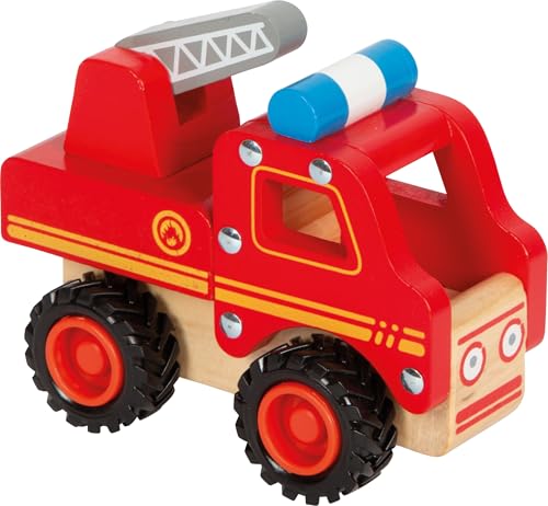 small foot Feuerwehrfahrzeug aus Holz, gut greifbar, mit gummierten, bodenschonenden Rädern, ab 18 Monaten, 11075