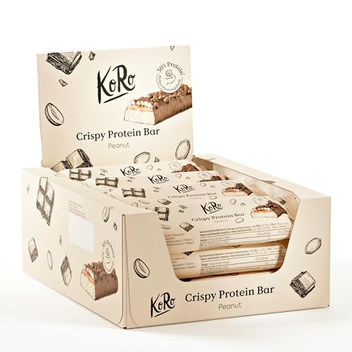 KoRo - Crispy Protein Bar Peanut 12 x 60 g - Ohne Zuckerzusatz*- Mit Protein-Crunchies - Snack für unterwegs