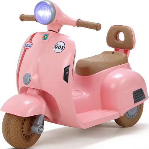 MAMIZO 6V Elektro Motorrad Kinder, Dreirad Kindermotorrad mit Scheinwerfer, USB, Pedal, Elektro-Dreirad für Kinder mit Vor- und Rückwärtsgang, 72 x 56 x 37 cm, 2KM/H, Max 20kg, für 3-6 Jahre, Rosa