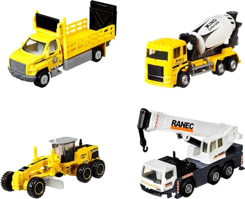 Matchbox HCC07 - Baumaschinen 4er-Pack, unterschiedliche Baustellenfahrzeuge, Spielfahrzeuge mit beweglichen Teilen, Spielzeug ab 3 Jahren