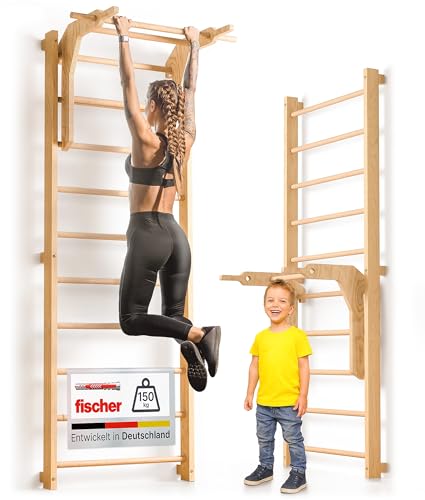 gurkler Sprossenwand für Erwachsene und Kinder - inkl. Klimmzugstange & Dip Extension - Kletterwand und Sprossenwand Kinderzimmer