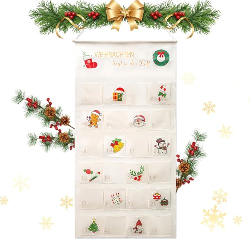 Adventskalender Zum Befüllen 100 X 50 Cm Mit 24 Taschen Wiederverwendbar Adventskalender Zum Aufhängen Hängend Zum Wand Tür Weihnachten Deko