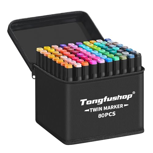 Tongfushop 80 Farben Alkohol Marker Set, Chisel & Feinspitze Alcohol Marker Stifte, 2s Schnelltrocknend Permanent Filzstifte für Künstler, Designer & Erwachsene Zeichnen, Design, Manga, Rendering
