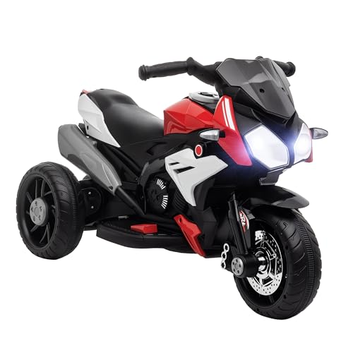 HOMCOM Elektro Kindermotorrad Elektromotorrad mit Musik, Scheinwerfer, Kindermotorrad 3 km/h, für Kinder von 3-5 Jahren, max. 25 kg, Rot+Schwarz