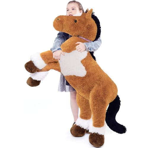 MorisMos 120cm lang riesen Pferd Kuscheltier XXL,Braun groß Pony Pferd Plüschtier Stofftier,Geburtstag Weihnachten Geschenk Kinder Baby