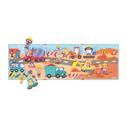 Janod - Magnéti'Stories Die Baustelle - Magnetisches Lernspiel 30 Magnete - Kinderspielzeug aus FSC-Pappe - Fördert Vorstellungskraft und Feinmotorik - Ab 3 Jahre, J05454