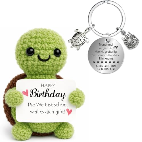 Farbeele Positive Schildkröte und Glücksbringer-Schlüsselanhänger, Pocket Hug Positive Puppe, Geburtstagsgeschenk für Frauen Männer, Geschenk zum Geburtstag, Valentinstagsgeschenk