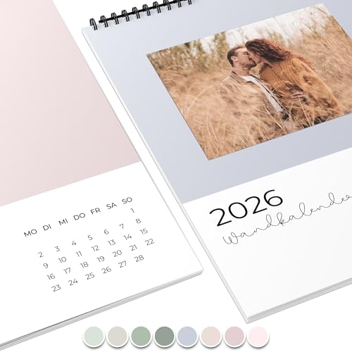 Fotokalender 2026 zum selbstgestalten (Bastelkalender 2026 im A4 Format) - DIY Kalender zum selber gestalten von Januar bis Dezember mit Ferienübersicht - Ideal als Geschenk - Pastell