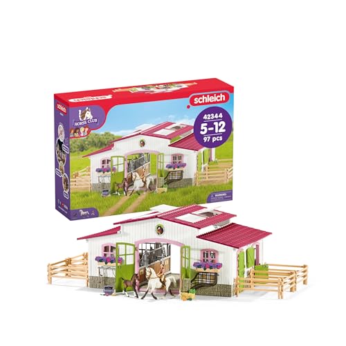 SCHLEICH Horse Club | Reiterhof mit Reiterin und Pferden 42344 | Set inkl. Mädchenfigur, 2 Pferden & Zubehör | tolles Geschenk für Kinder | Spielzeug ab 5 Jahren | 97 Teile | exklusiv bei Amazon