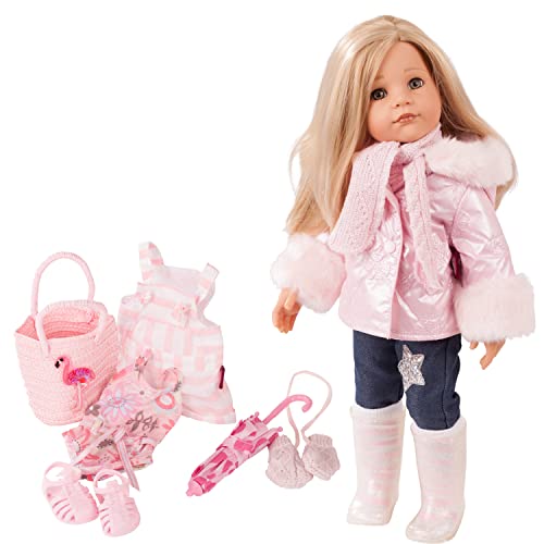 Götz 1959093 Hannah All Year Round Puppe – 50 cm große Stehpuppe, Blonde Haare, steingraue Augen – 16 teiliges Set
