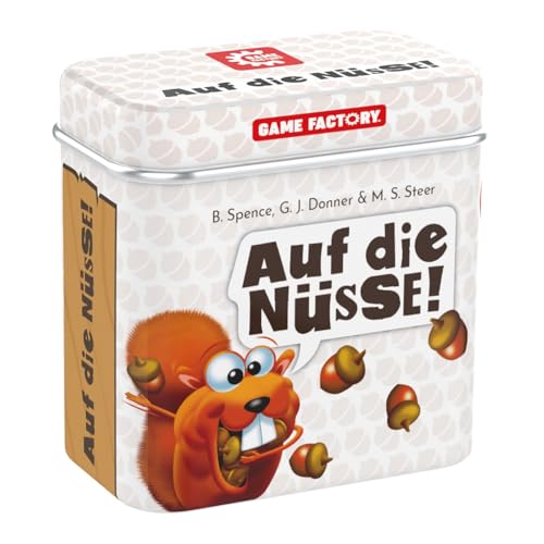 Game Factory 646273 Auf die Nüsse, das knackige Würfelspiel, Mini-Spiel in handlicher Metalldose, Reisespiel, für Erwachsene und Kinder ab 8 Jahren