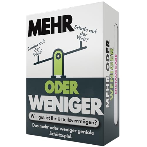 More or Less | Mehr Oder Weniger Kartenspiel | Wie gut ist Ihr Urteilsvermögen? Spiel für Erwachsene, Famile & Kinder | 2+ Spieler | Familienspiel | Reisespiel |