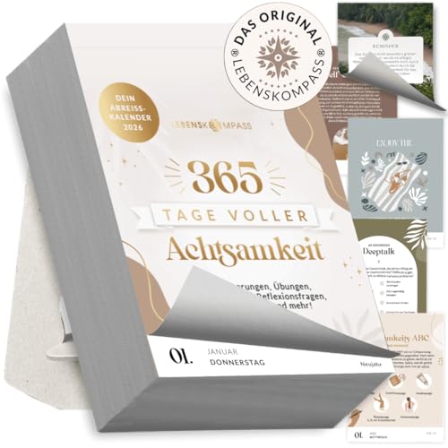 Lebenskompass® Abreißkalender 2026 täglich - Tagesabreißkalender 2026 für 365 Tage Achtsamkeit und Inspiration - Abreisskalender 2026 täglich Sprüche, Übungen und Tipps für ein erfülltes Jahr