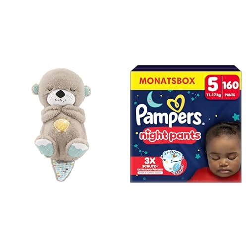 Fisher-Price Schlummer Otter Kuscheltier + Pampers Night Pants Größe 5 (11–17 kg), Newborn Bundle, 160 Stück