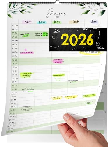 Familienplaner 2026 - Familienkalender & Wandkalender 2026 für Zuhause, Büro und Familie - Jahreskalender 2026 - bis einschließlich Dezember 2026 - Praktischer Kalender für Wand Grünpflanzen