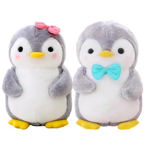 Aurasky Pinguin Kuscheltier Süß, Plüschtier Pinguin 25cm, Pinguin Stofftier zum Kuscheln & Spielen, Plüschpinguin Kissen Puppe Geschenk für Fans Kinder Mädchen Jungen(2-Teiliges)