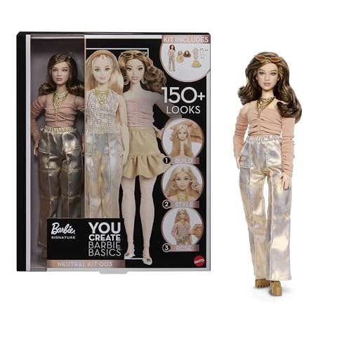 Barbie Basics You Create Neutral Kit 003 mit individuell gestaltbarer Modepuppe und Mode in universeller Passform, beweglichem Körper und austauschbarem Kopf, JJX37