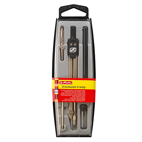 Herlitz Zirkelkasten 5-teilig in Hängepackung, Zirkel, Reißfeder, schwarz
