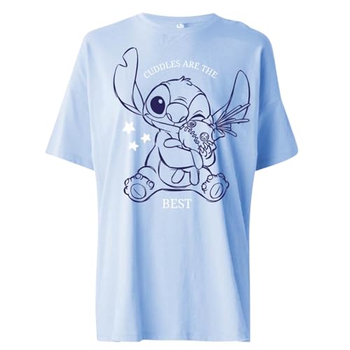 Disney Lilo und Stitch T-Shirt für Jugendliche & Erwachsene, 100% Baumwolle, Größen S bis L, Design mit Stitch & Angel, Teenager (DE/NL/SE/PL, Alphanumerisch, M, Regular, Regular, Hellblau)
