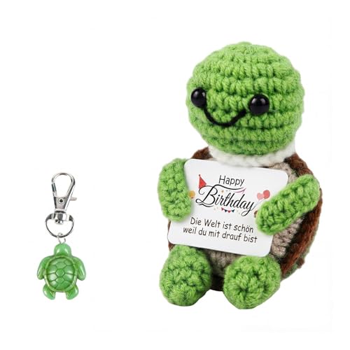 JIANGWON Pocket Hug Schildkröte Glücksbringer Set – Handgemachte kleine Schildkröte Puppe, Schlüsselanhänger & Münze – personalisierte Geschenke, Mutmacher, Geburtstagsgeschenk für Frauen (Birthday)