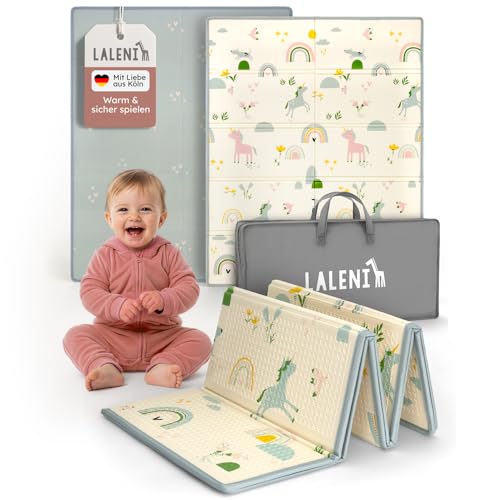 Laleni Krabbelmatte Baby 120x150x1 cm - wasserdichte Spielmatte Baby faltbar - isolierende Bodenmatte Kinder - weich & schützt vor kaltem Untergrund - Krabbeldecke Outdoor & Indoor - Regenbogen-Motiv