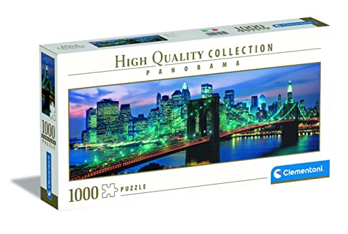 Clementoni 39434 Panorama New York Brooklyn Bridge – Puzzle 1000 Teile ab 9 Jahren, Erwachsenenpuzzle mit Panoramabild, Geschicklichkeitsspiel für die ganze Familie, ideal als Wandbild