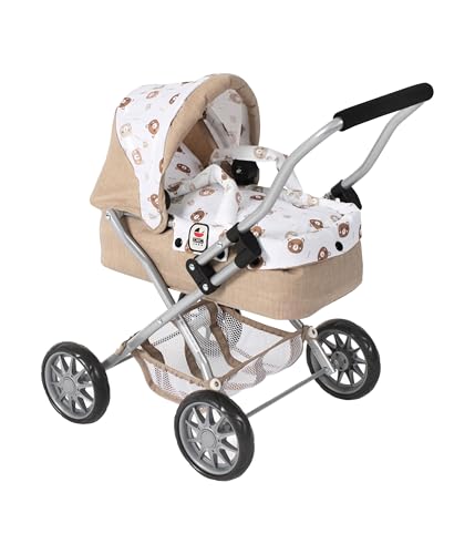 Bayer Chic 2000® Puppenwagen Smarty – Bärchen Beige – Zusammenklappbar – Mit Verdeck, Tasche, Kissen & Decke – Griffhöhe 56 cm – Für Kinder ab 2 Jahren,