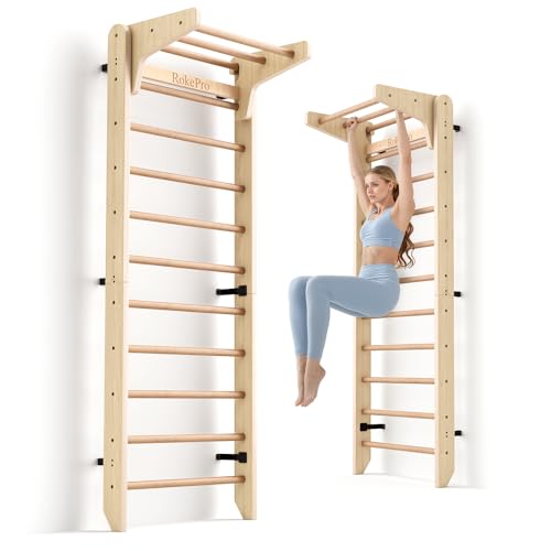 RokePro Multifunktionale Schwedenleiter, Wandmontage, Holz-Gymnastikstange, Indoor-Heim-Fitness-Studio für Kinder und Erwachsene