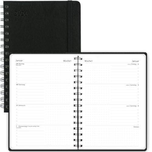 Kalender 2026, Moseem A5 Terminplaner 2026,Kalender 2026 Buchkalender,Planer 2026,Terminkalender 2026,Wochenplaner von Jan.2026-Dez.2026,1 Woche 2 Seite - Schwarz