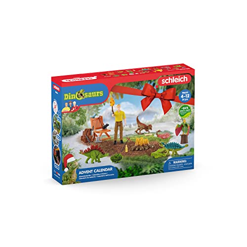 SCHLEICH 98644 Adventskalender Dinosaurs 2023, für Kinder ab 5 Jahren, für Dino-Fans mit Einer menschlichen Spielfigur, Einer Menge Dinosaurier und Zubehör für das Dschungel Abenteuer