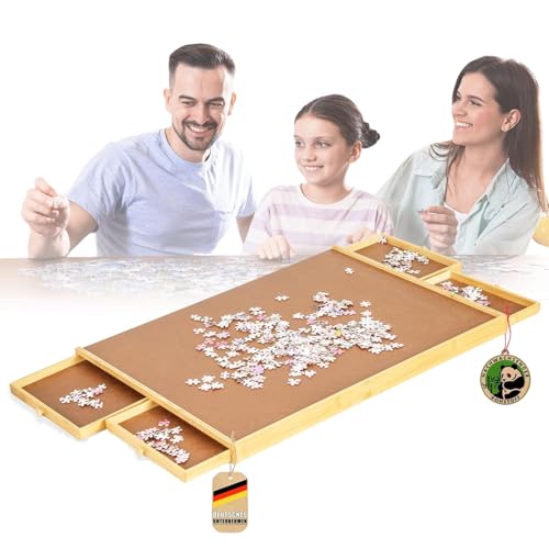 Floordirekt Puzzletisch mit Schubladen, 76 x 57 cm Tragbares puzzlebrett für Puzzle bis 1000 aus Bambus & MDF - Yukon