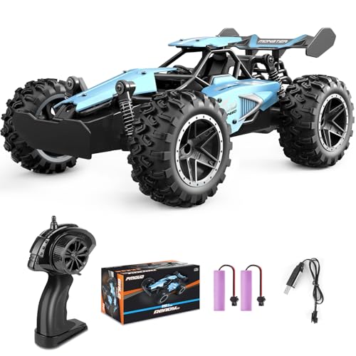 Pmgud Ferngesteuertes Auto, 2,4 GHz 1:18 Proportional 2WD 20+ km/h Hobby Offroad Monster RC Truck, wasserdichte RC Truggy RTR Geländegängig Spielzeug-blau