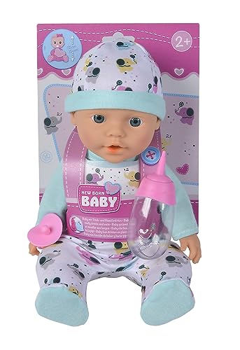 New Born Baby kleiner Elefant, Vollvinylpuppe mit Trink und Nässfunktion, Flasche und Schnuller, 30cm, ab 2 Jahren, Grau