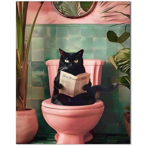 Qiukoo Malen nach Zahlen Erwachsene Lustiges Katzenmotiv im Badezimmer 40×50 cm Leinwand Kreatives DIY Set für Erwachsene und Anfänger Entspannendes Bastelset mit Acrylfarben und Pinseln ohne Rahmen