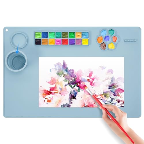 Limous Silikon Malmatte - 24 'x16' （60x40 cm）mit Becherhalter, 16-Farben Trenner für DIY Kunst & Ton Kreation