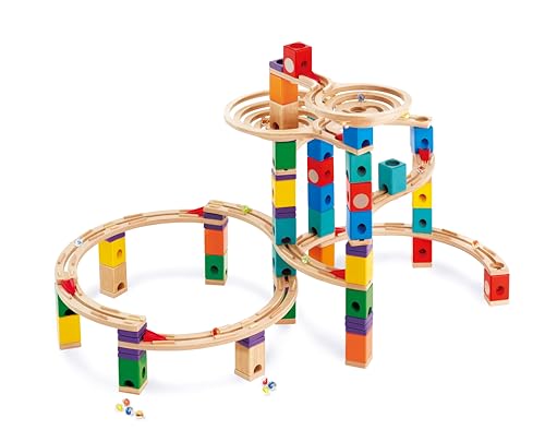 Hape Quadrilla The Cyclone - 198-teilige Murmelbahn-Set aus Holz, kreatives Konstruktionsspielzeug, fördert logisches Denken, Motorik und STEM Fähigkeiten, geeignet ab 4 Jahren