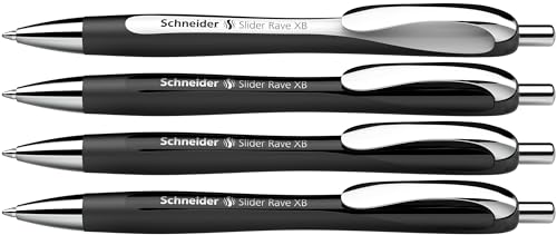 Schneider 132584 Slider Rave XB Kugelschreiber (Limitierte Sonderedition, 3x schwarz, 1x weiß, Made in Germany) 4 Stück, Schreibfarbe: blau