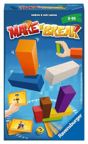 Ravensburger 23444 - Make 'n' Break, Mitbringspiel für 2-4 Spieler, Kinderspiel ab 8 Jahren, kompaktes Format, Reisespiel, Aktionsspiel