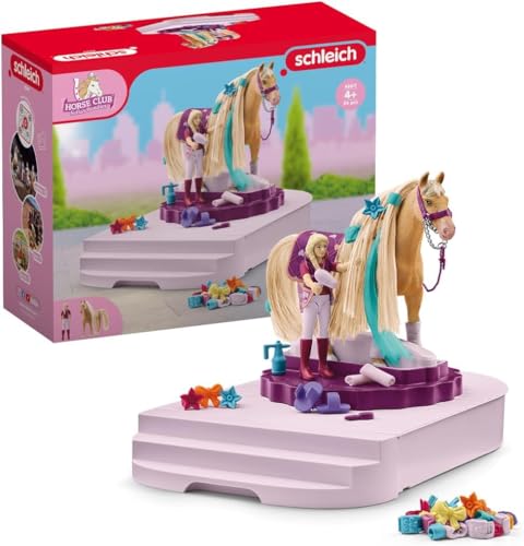 SCHLEICH Horse Club 42617 Sofia's Beauties Pflege und Styling Station mit Pferd mit Mähne und Reiterin - 54-Teiliges Set mit Pflege und Zubehörkiste mit Sofia-Figur, Pferde Spielzeug ab 4