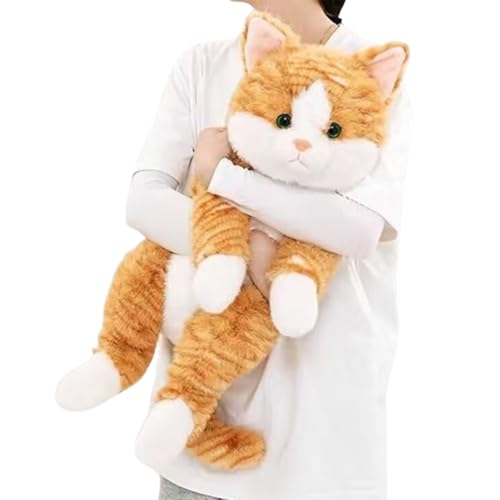 Xiyocadt Kuscheltier Katze, Liegend Katzen Plüschtier, Kätzchen Stofftier Spielzeug, Kuschelkissen Geschenk für Kuscheln & Spielen (30cm,Orange Katze)